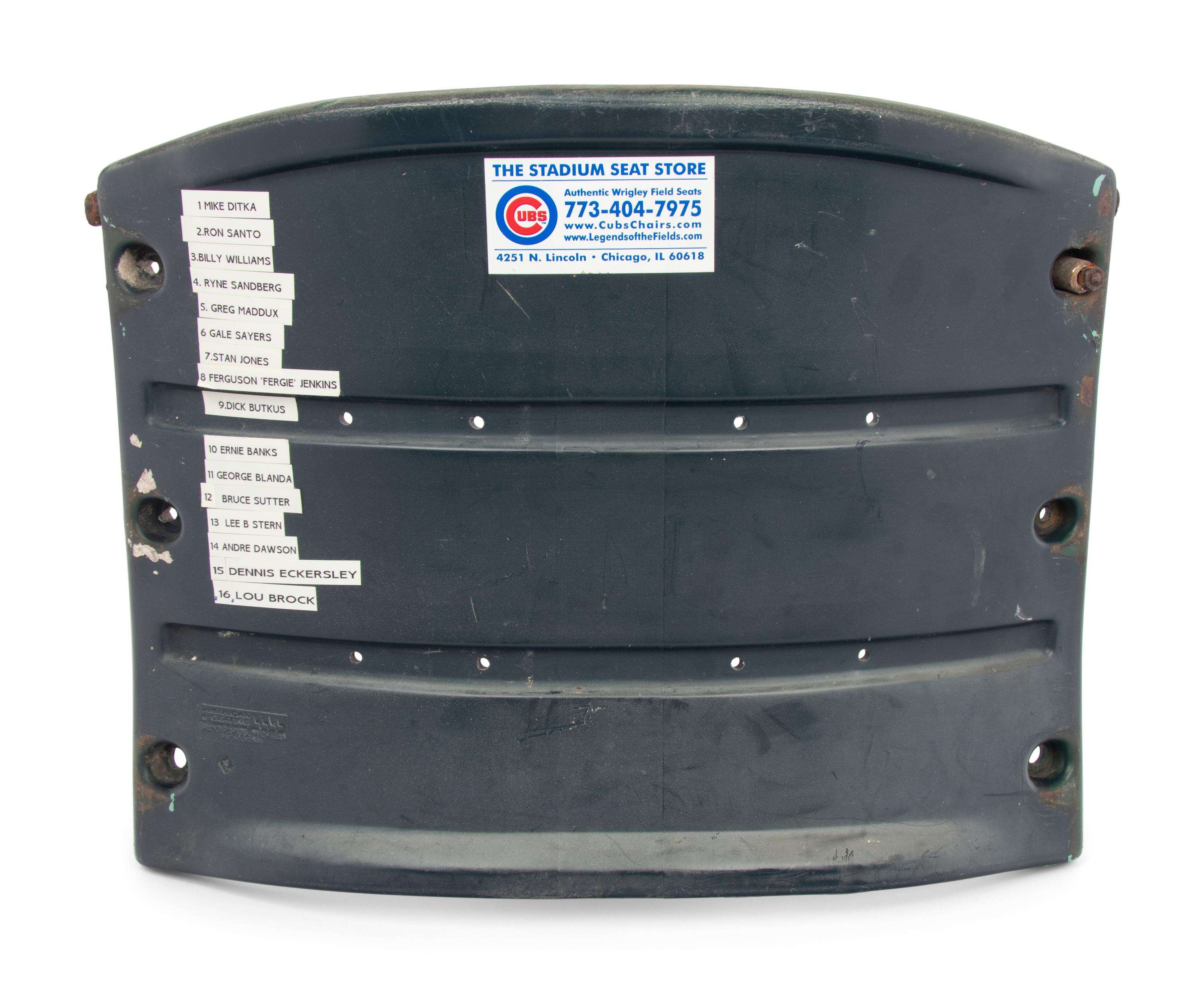 An Impressive Chicago Football and Baseball Hall of Fame Signed Autograph Vintage Wrigley Field Seatback (Beckett Authentication Services Letter BAS Certified),