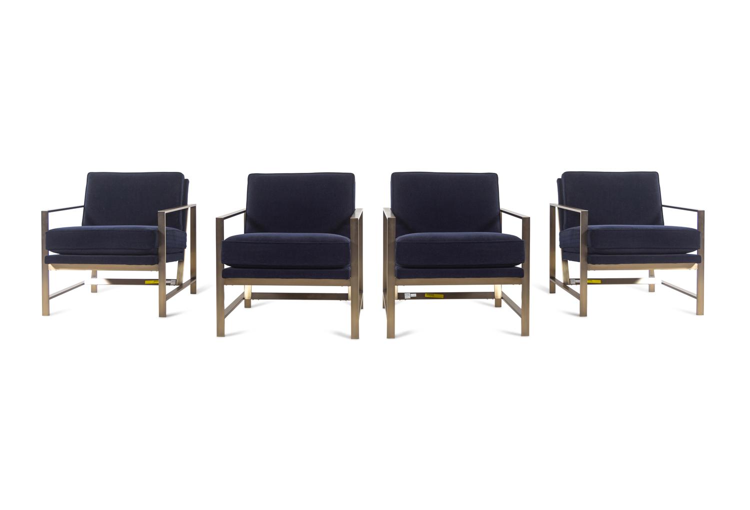 A Set of Four Contemporary Brass and Velvet Armchairs