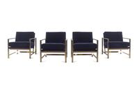 A Set of Four Contemporary Brass and Velvet Armchairs
