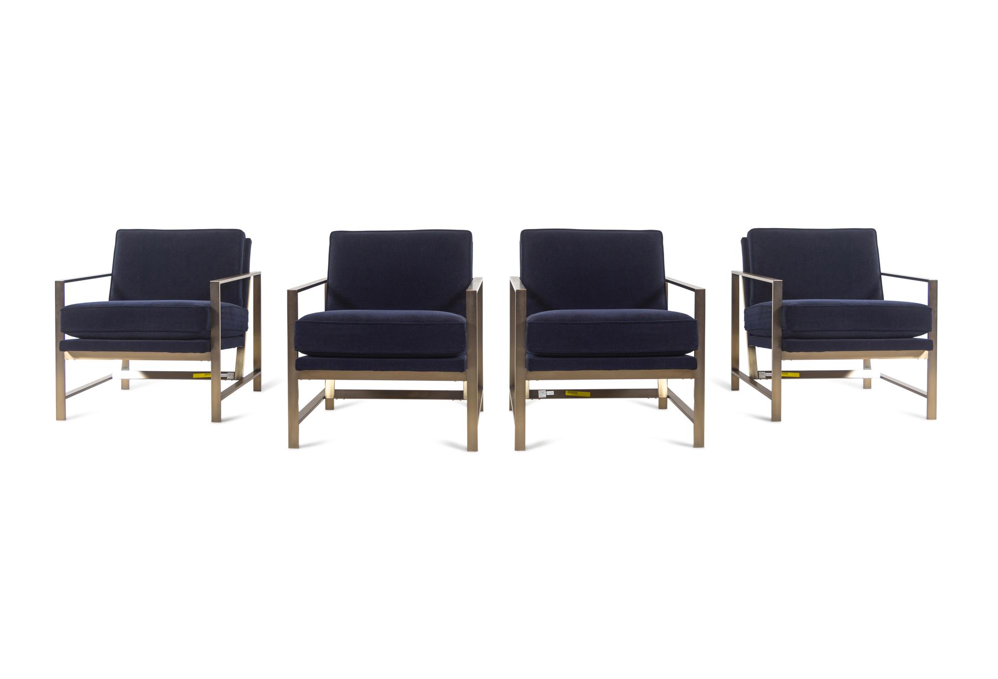 A Set of Four Contemporary Brass and Velvet Armchairs