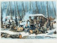 CURRIER, NATHANIEL. American Forest Scene. Maple Sugaring. NY, 1856. Litho. w/hand-coloring.