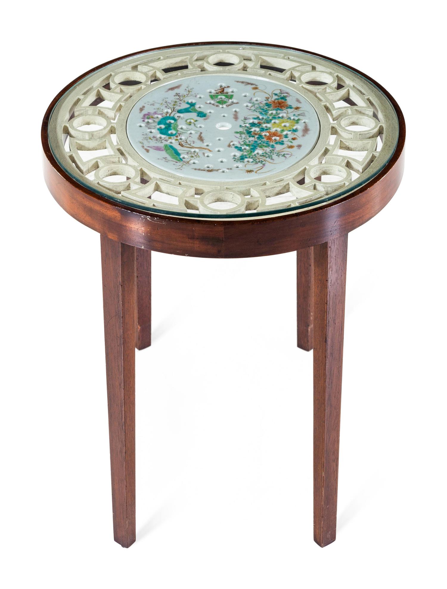 A Glass and Porcelain Inset Cocktail Table