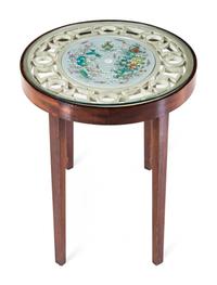 A Glass and Porcelain Inset Cocktail Table