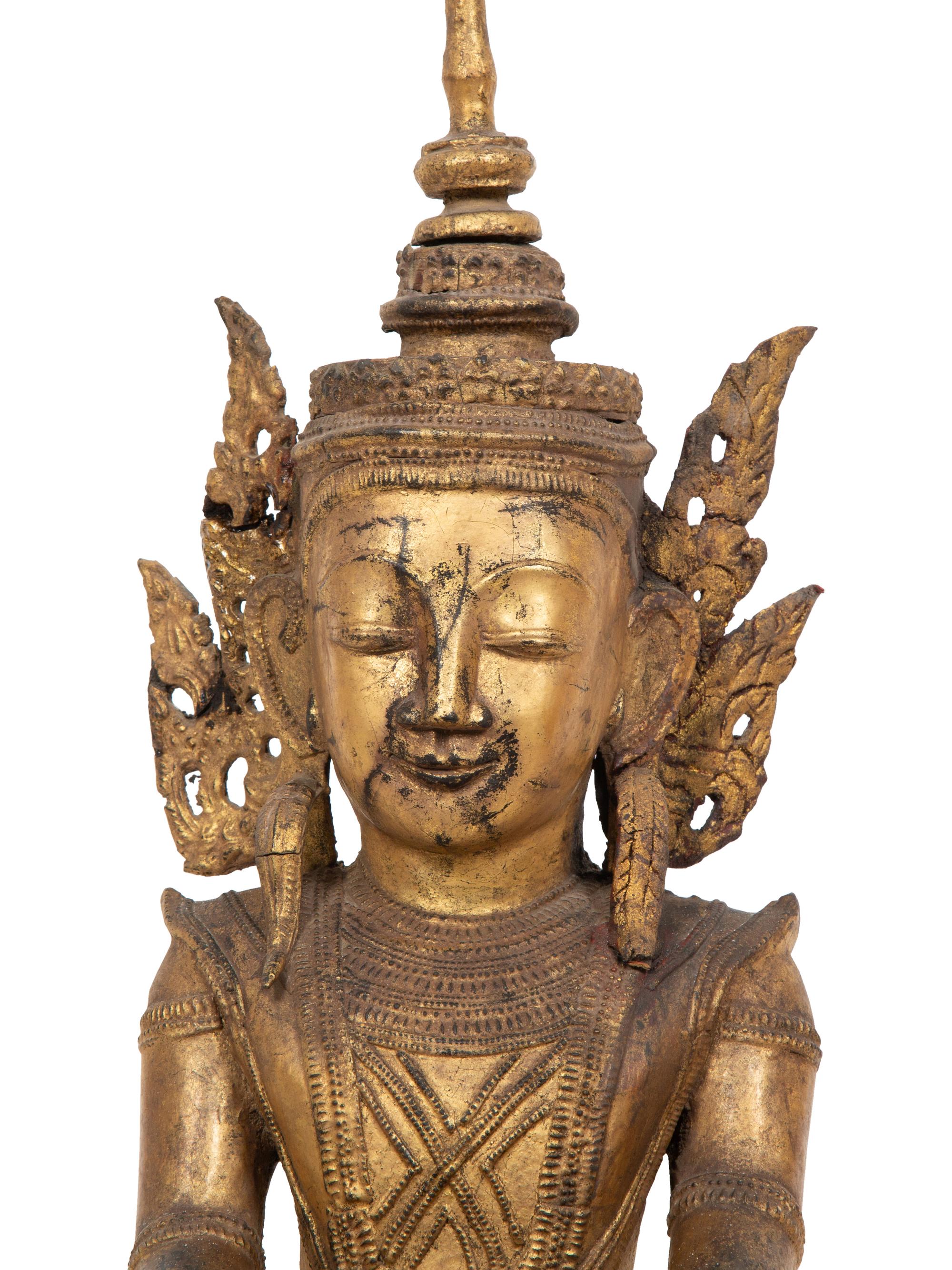 A Cambodian Gilt Papier-Mâché Seated Buddha Figure