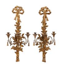 A Pair of Italian Carved Giltwood Three-Light Wall Sconces