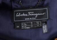 A Salvatore Ferragamo Navy Coat and Skirt Ensemble, Jacket size 38, Skirt size 46.