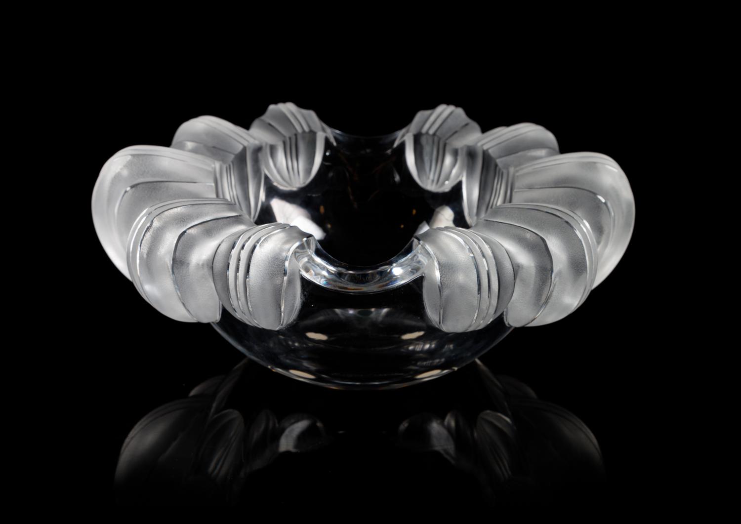 Lalique, an Athena pattern molded and frosted glass ash receiver