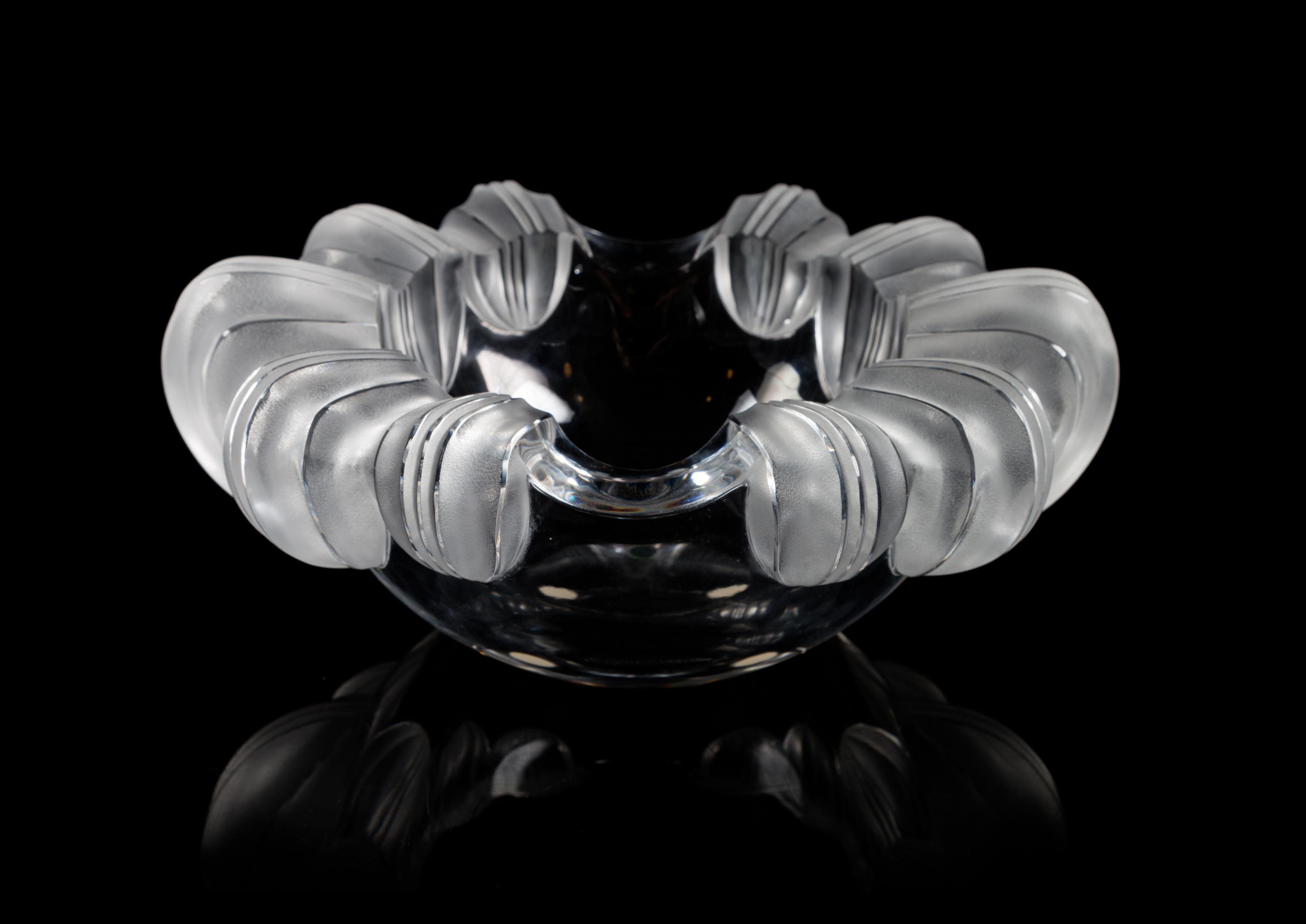 Lalique, an Athena pattern molded and frosted glass ash receiver