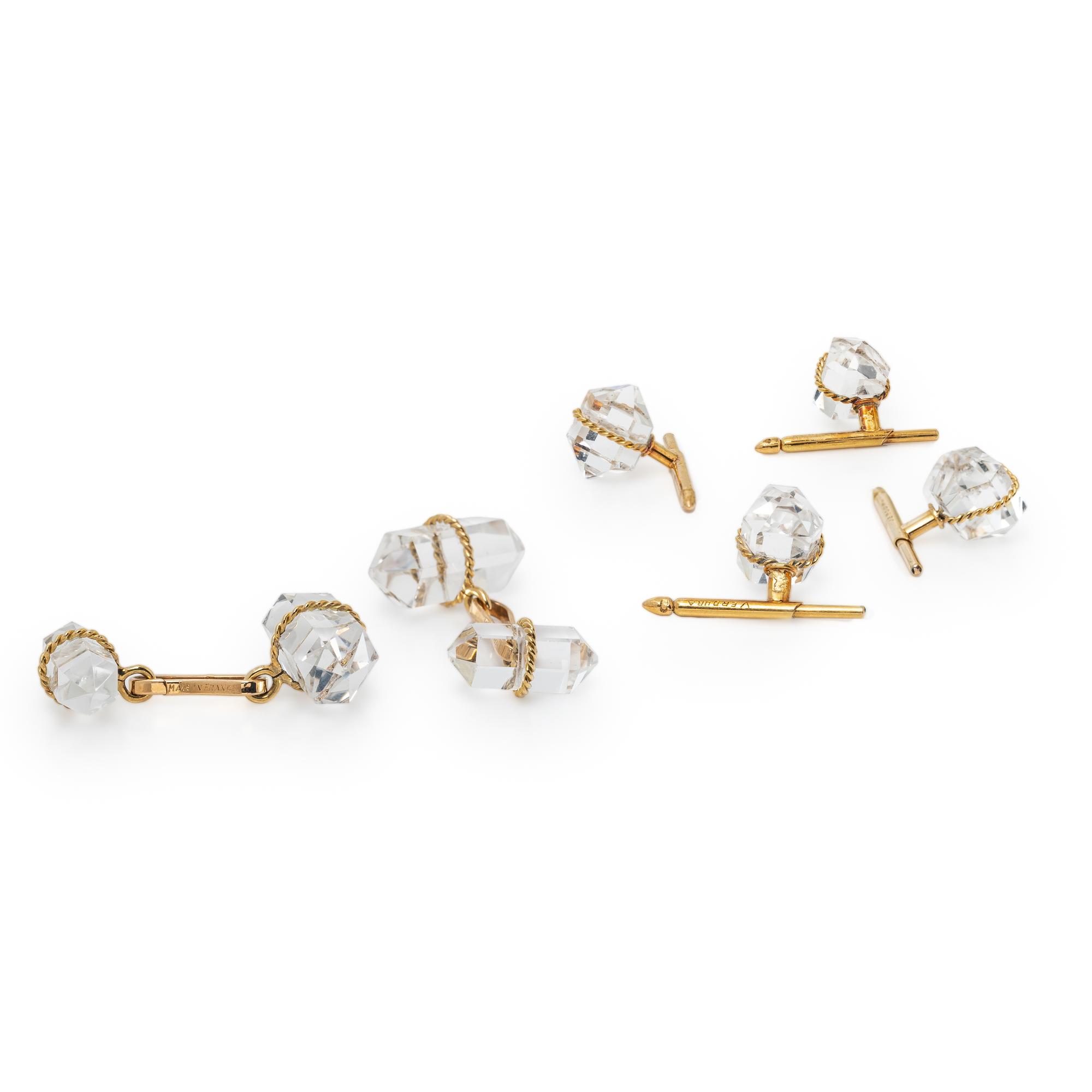 VERDURA, ROCK CRYSTAL QUARTZ AND YELLOW GOLD DRESS SET