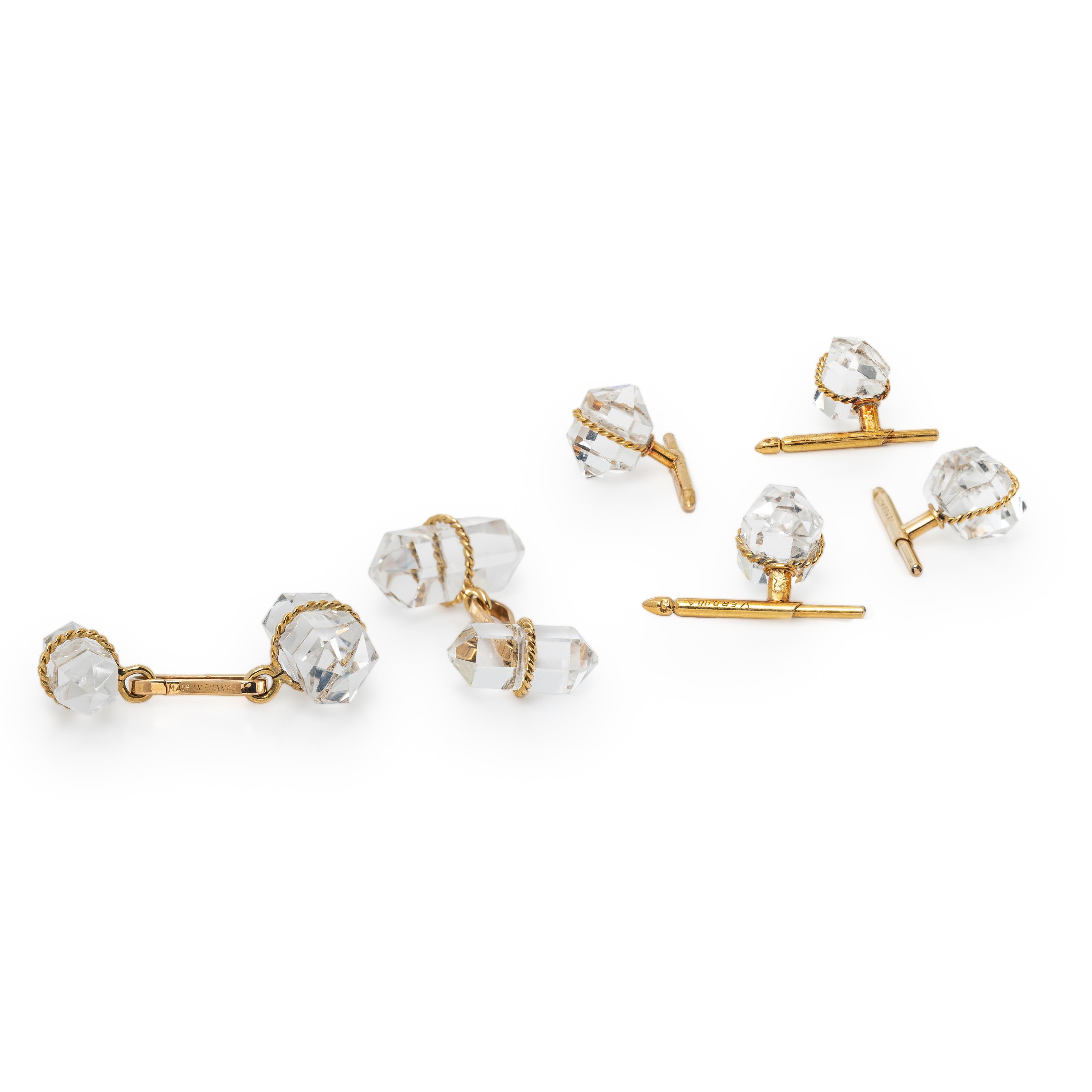 VERDURA, ROCK CRYSTAL QUARTZ AND YELLOW GOLD DRESS SET