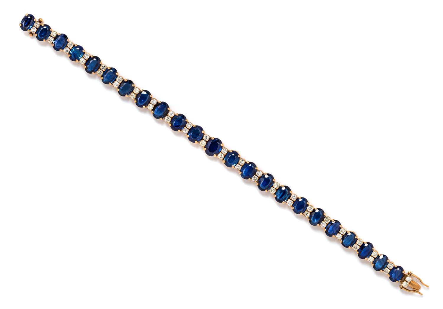 A Yellow Gold, Sapphire and Diamond Bracelet, 13.50 dwts.