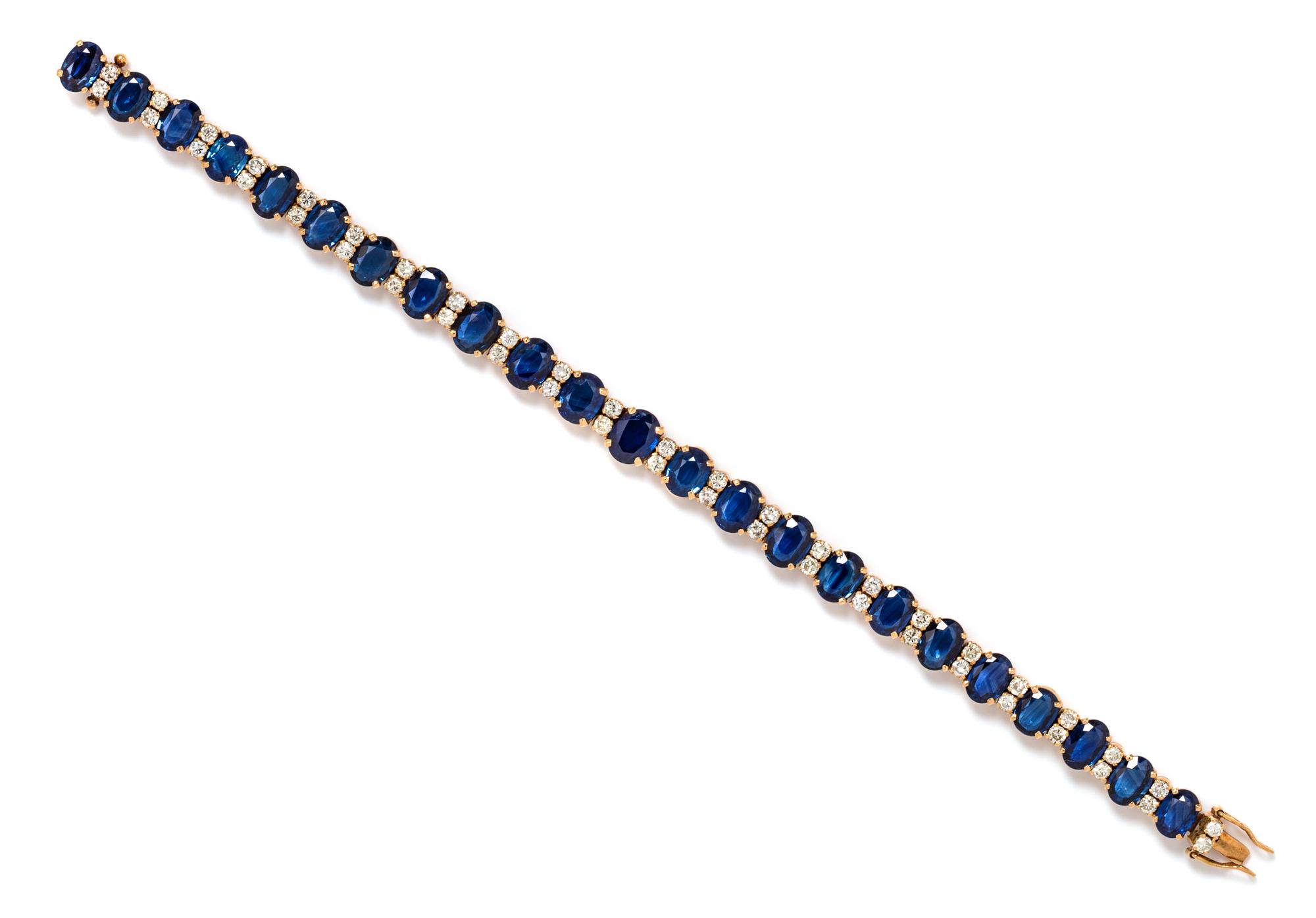 A Yellow Gold, Sapphire and Diamond Bracelet, 13.50 dwts.