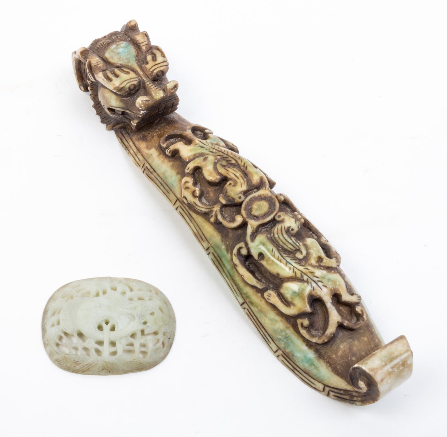 A Large Hardstone Belt Hook Length 13 1/4 inches.