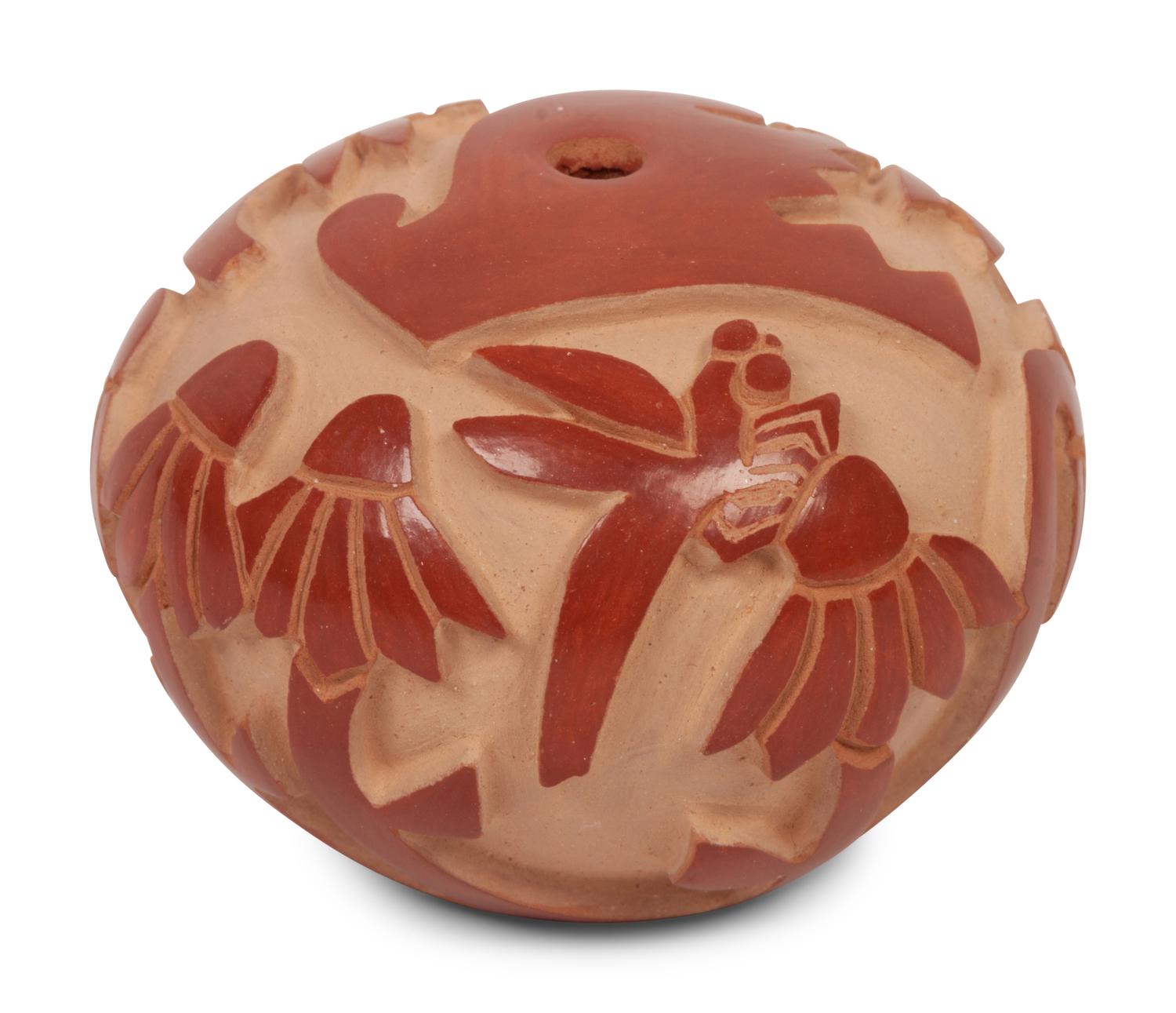 Miniature Carved Redware Seed Jar