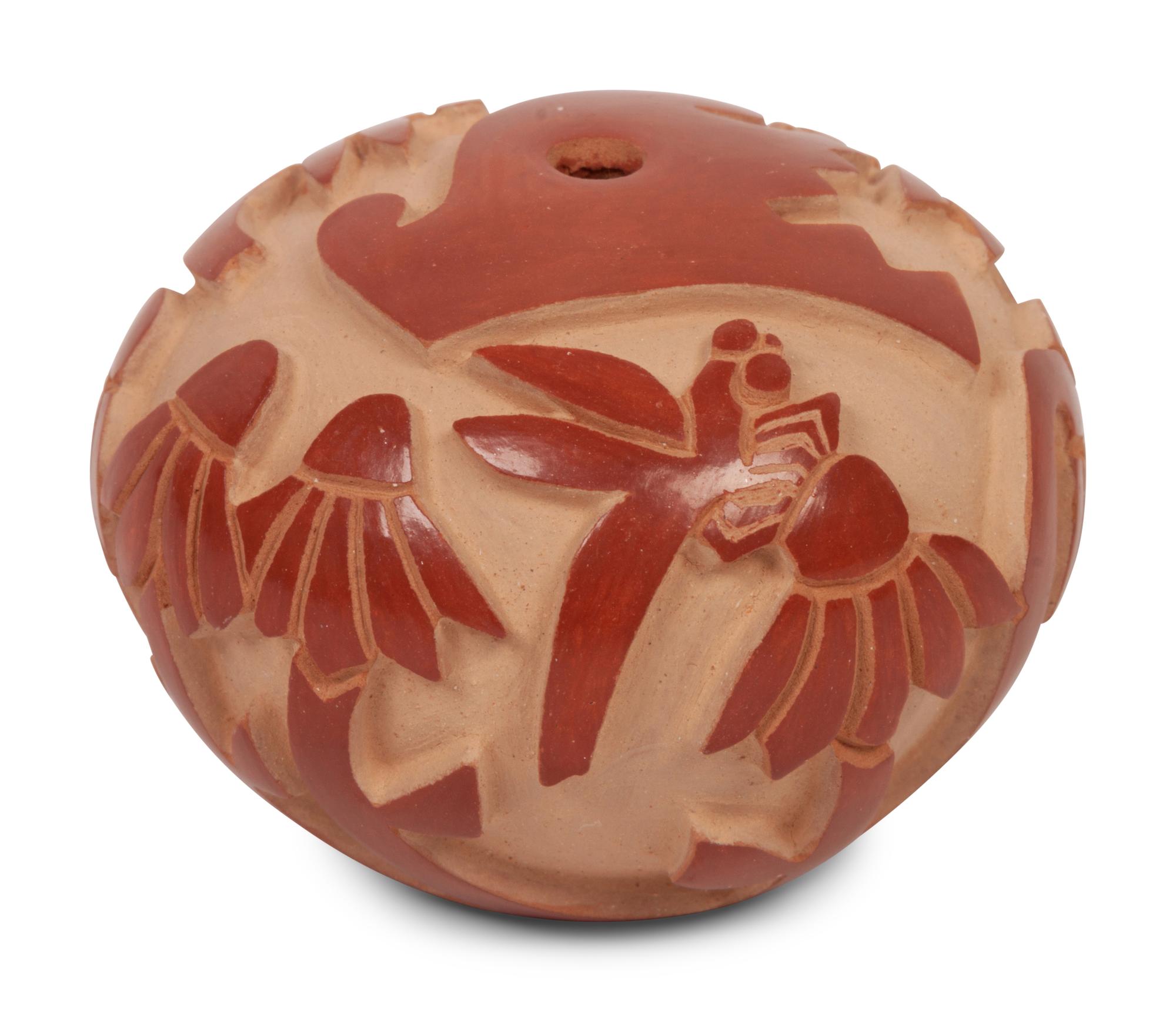 Miniature Carved Redware Seed Jar