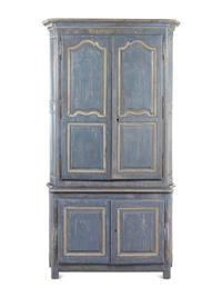 A French Blue-Painted Two-Part Cabinet