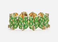 An 18K Yellow Gold, Enamel, and Diamond Bracelet