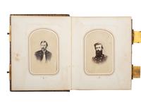 [CIVIL WAR - EARLY PHOTOGRAPHY]. Indiana CDV album featuring Civil War soldiers and a campus view of Valparaiso University.