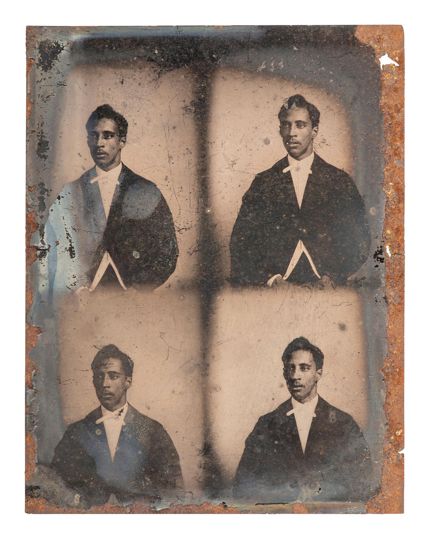 [EARLY PHOTOGRAPHY]. Tintype plate featuring 4 uncut portraits of an African American man.