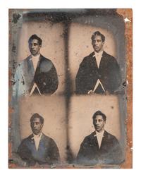 [EARLY PHOTOGRAPHY]. Tintype plate featuring 4 uncut portraits of an African American man.
