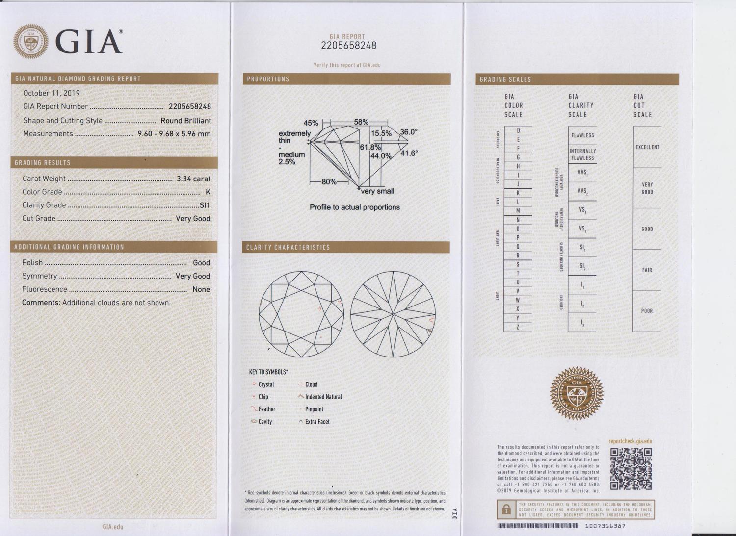 3.34 Carat Round Brilliant Cut Diamond