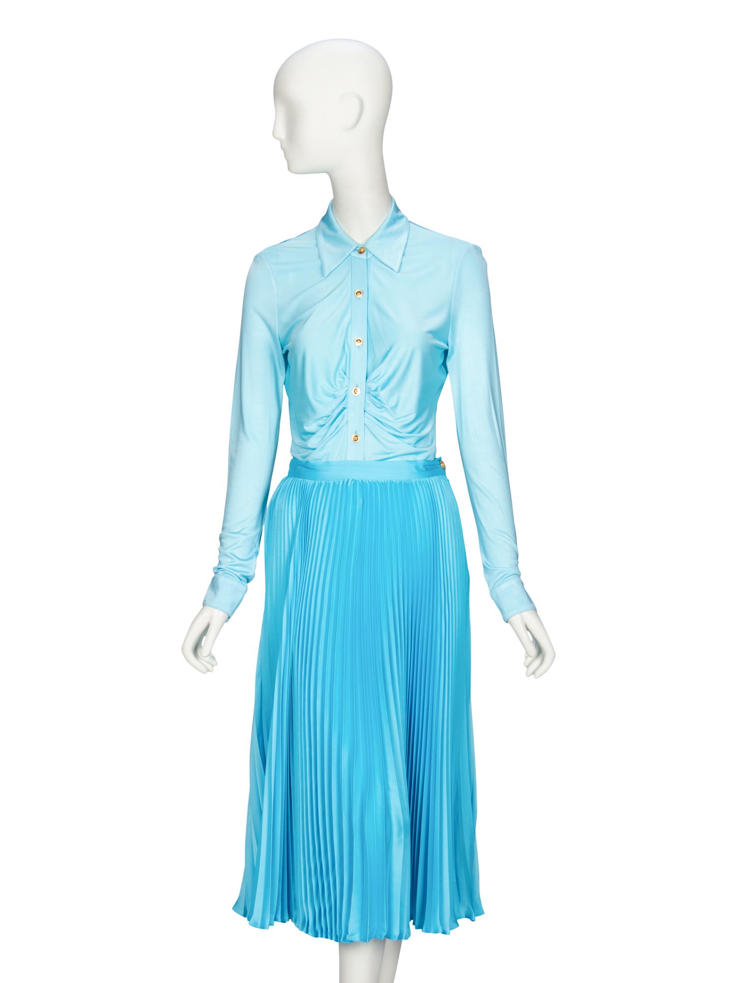 VERSACE, LIGHT BLUE SKIRT ENSEMBLE
