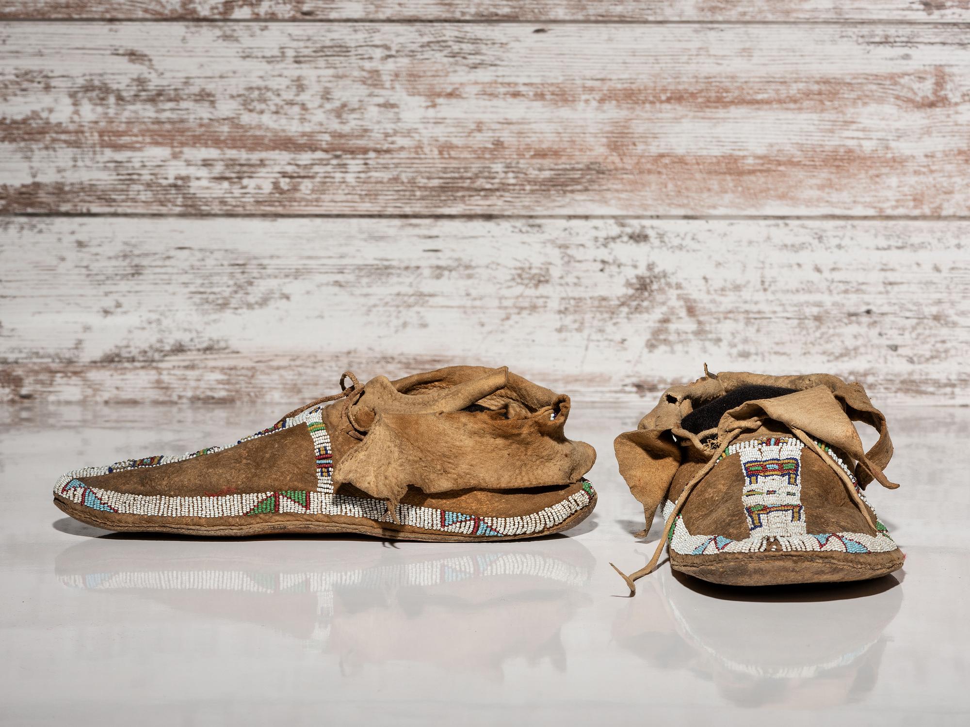 Central Plains Beaded Buffalo Hide Moccasins