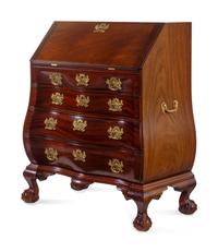 A Chippendale Style Carved Mahogany Bombe-Form Slant-Front Desk