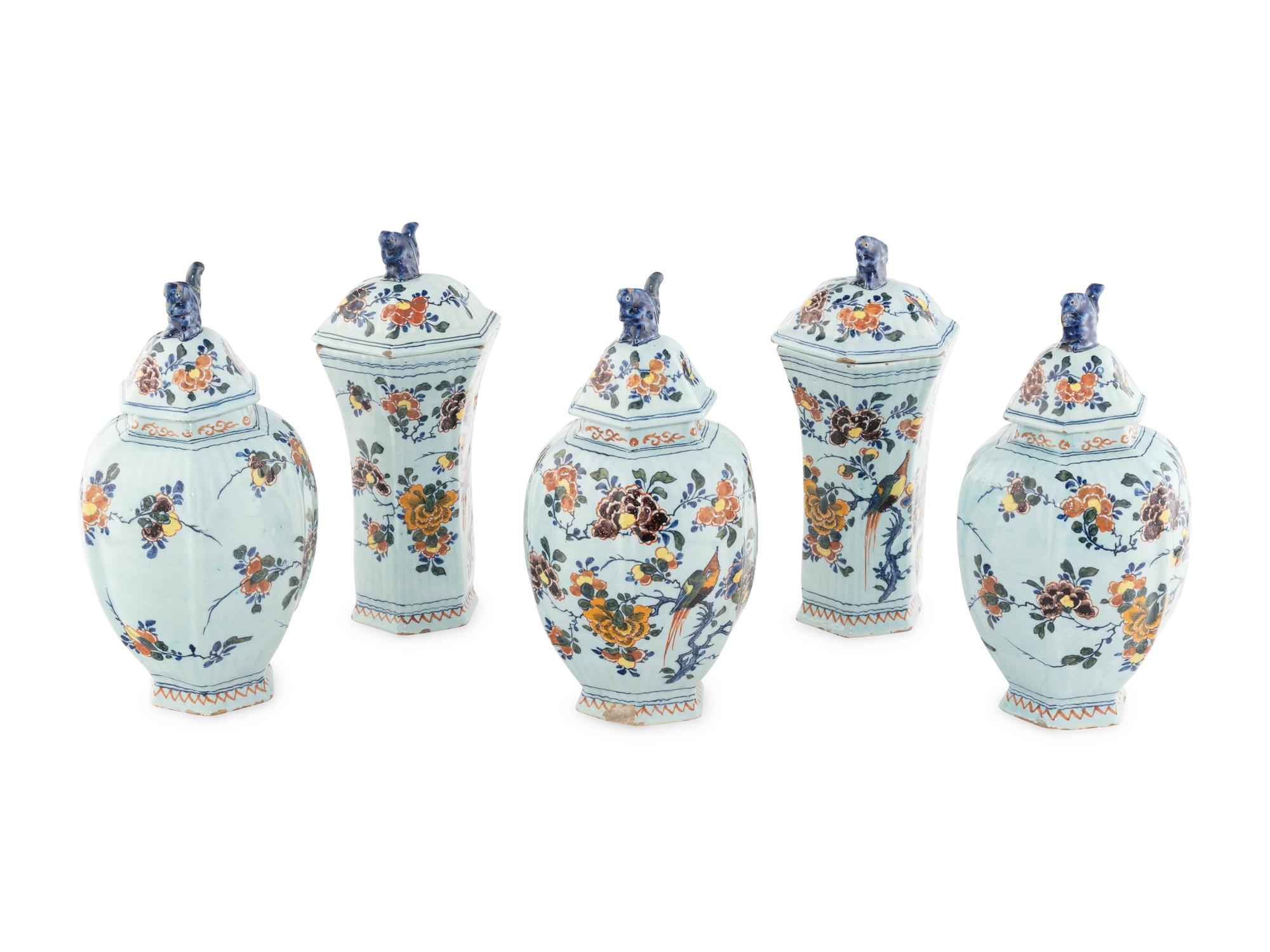 A Delft Earthenware Vase Garniture