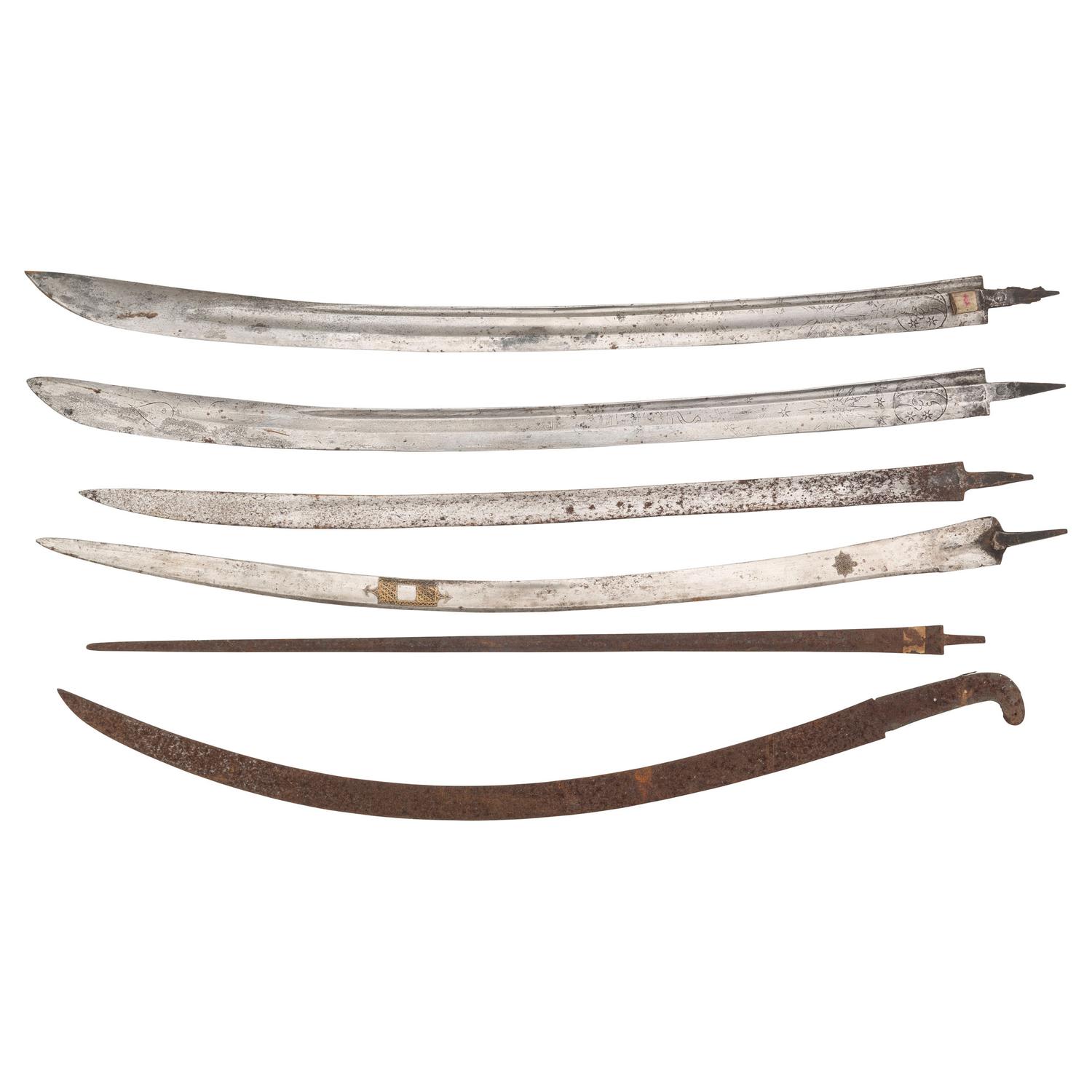 Lot of 6 Etched and Curved Indo-Persian Sword Blades