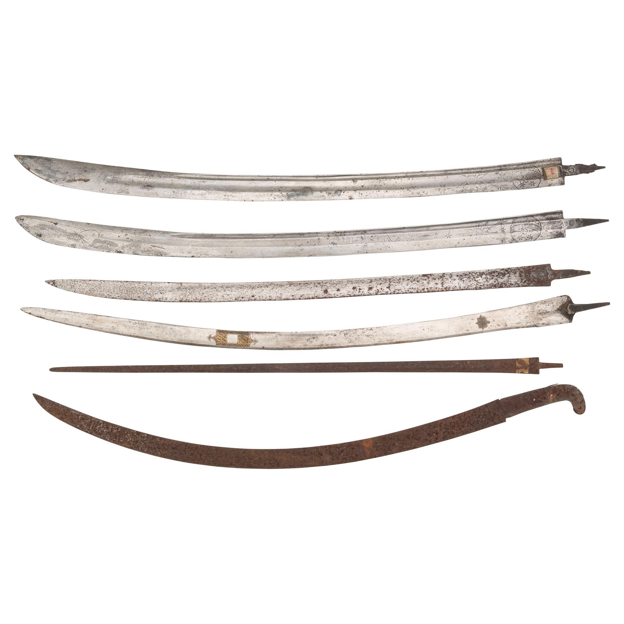 Lot of 6 Etched and Curved Indo-Persian Sword Blades
