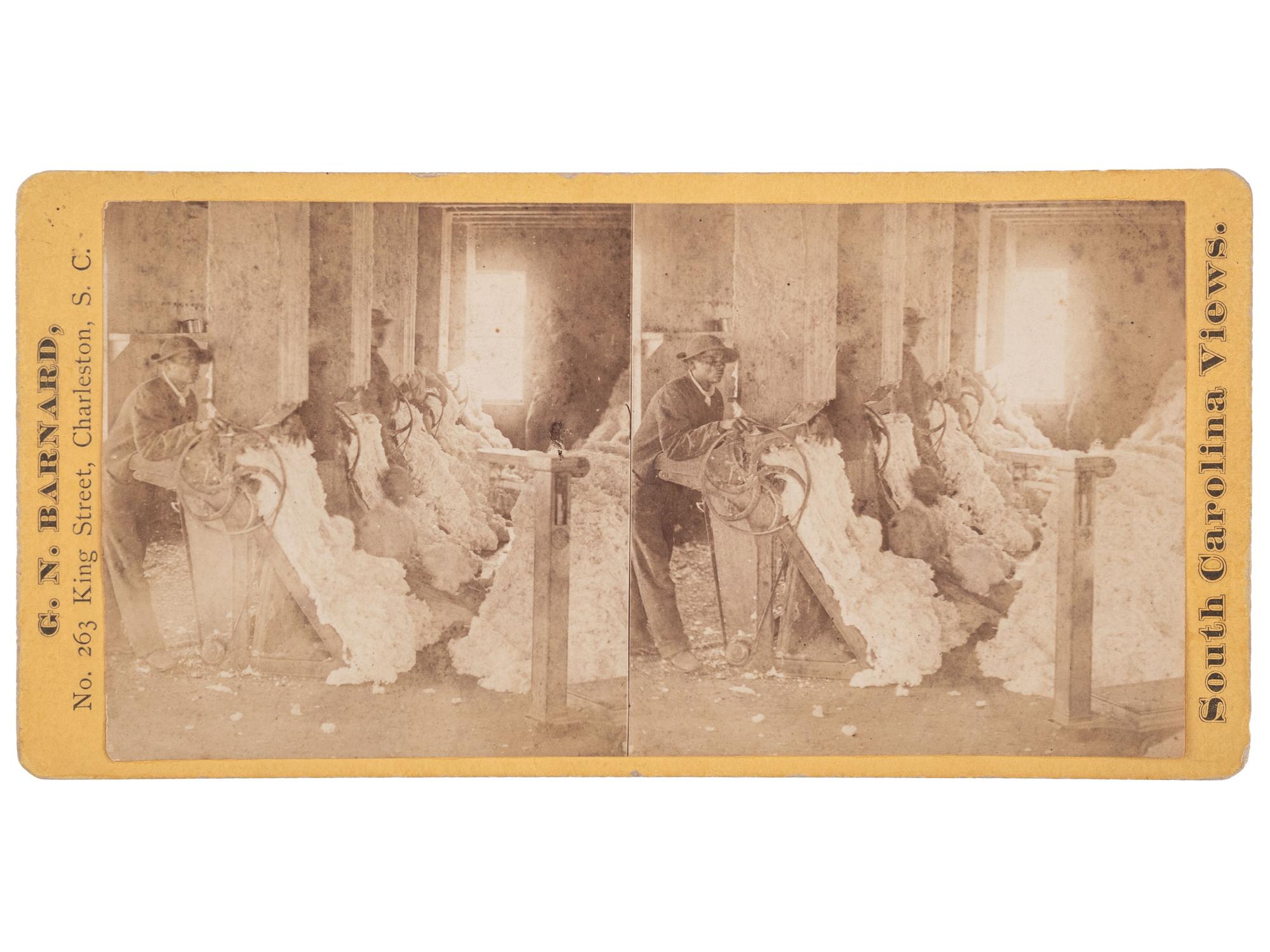 [RECONSTRUCTION]. A group of 8 photographs of African Americans, including stereoview of a cotton gin, comprising:
