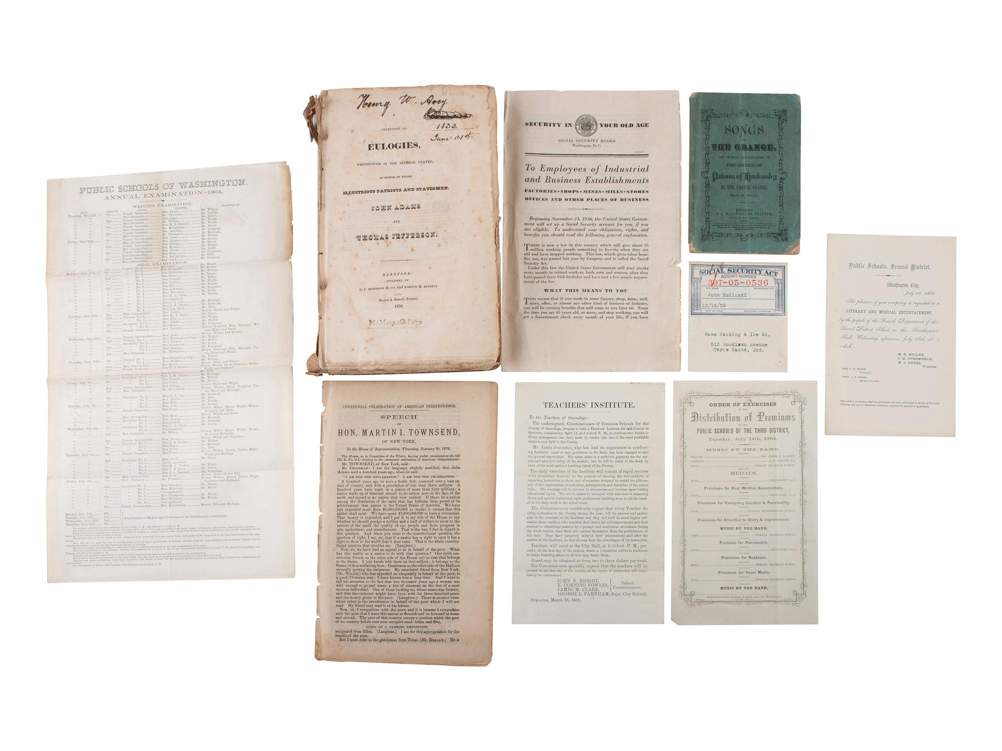 [EPHEMERA]. A group of 19th-century advertisements, publications, and ephemera.