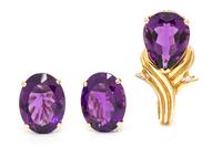 An Yellow Gold, Amethyst and Diamond Demi Parure, 12.90 dwts.