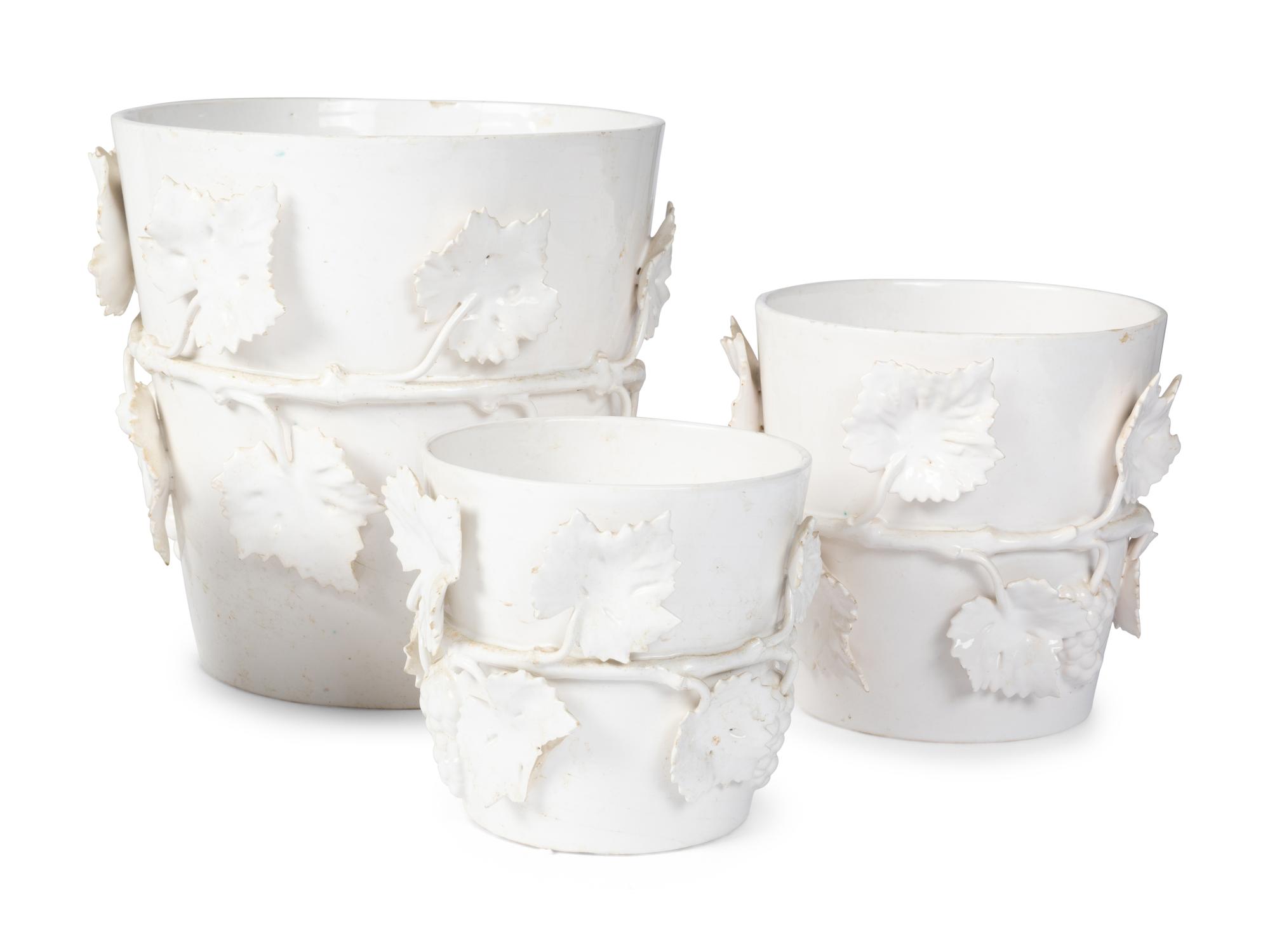 A Large Creamware Basin and Four Similar Jardinières