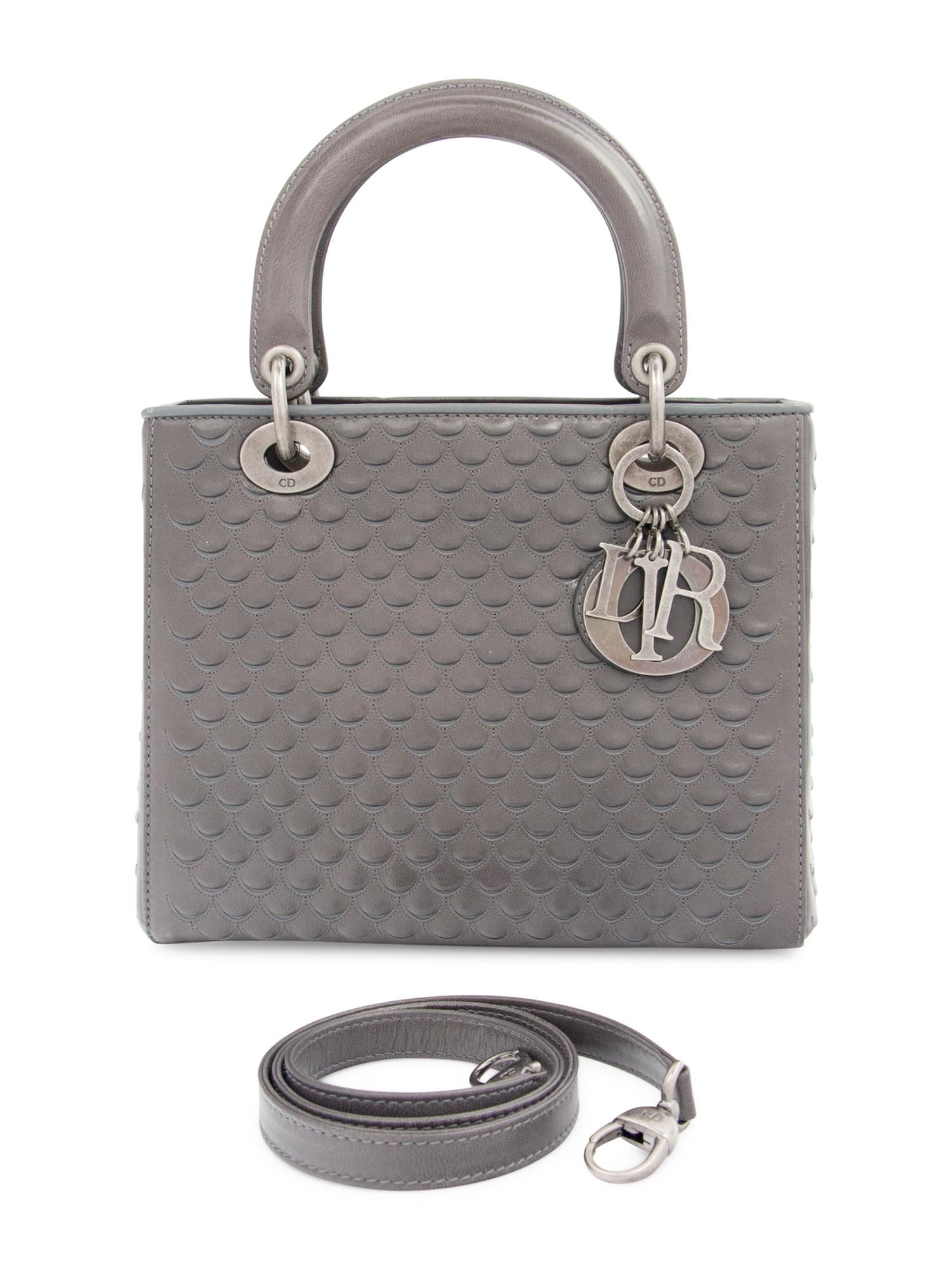 Christian Dior Gray Scalloped Leather Lady Dior Bag, 2007