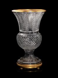 A Pair of Gilt Bronze Mounted Cut Glass Urns