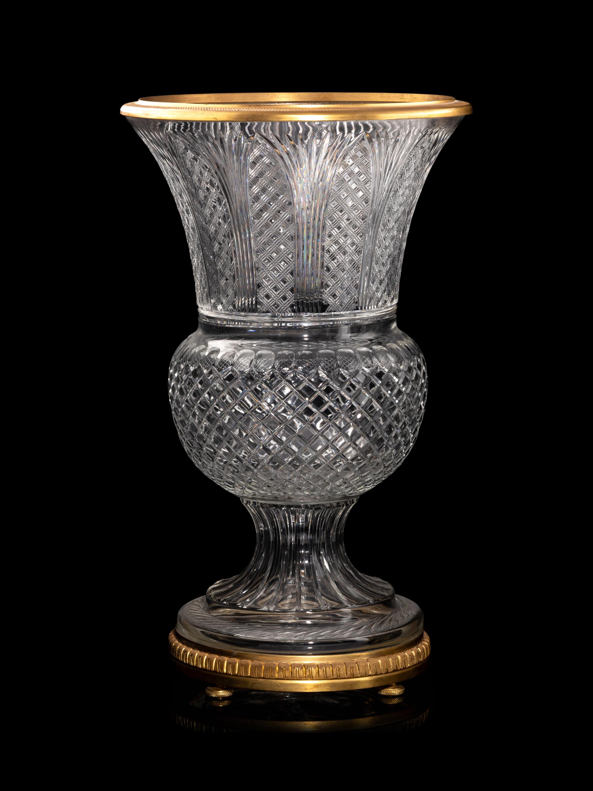 A Pair of Gilt Bronze Mounted Cut Glass Urns