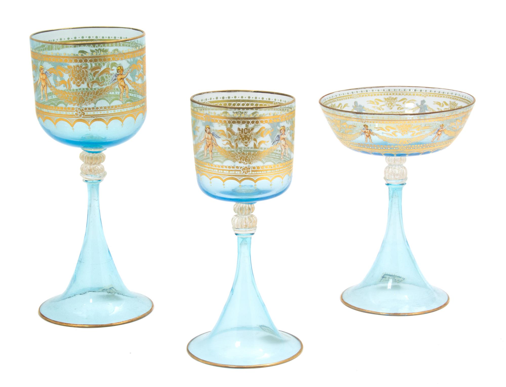 A Collection of Murano Glass Stemware Height of tallest 8 1/4 inches. — 20TH CENTURY