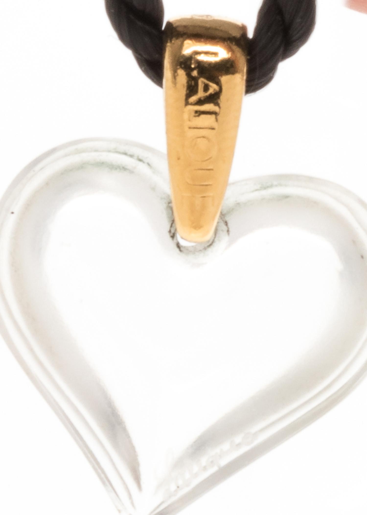 A Yellow Gold and Glass Heart Pendant/Necklace, Lalique,