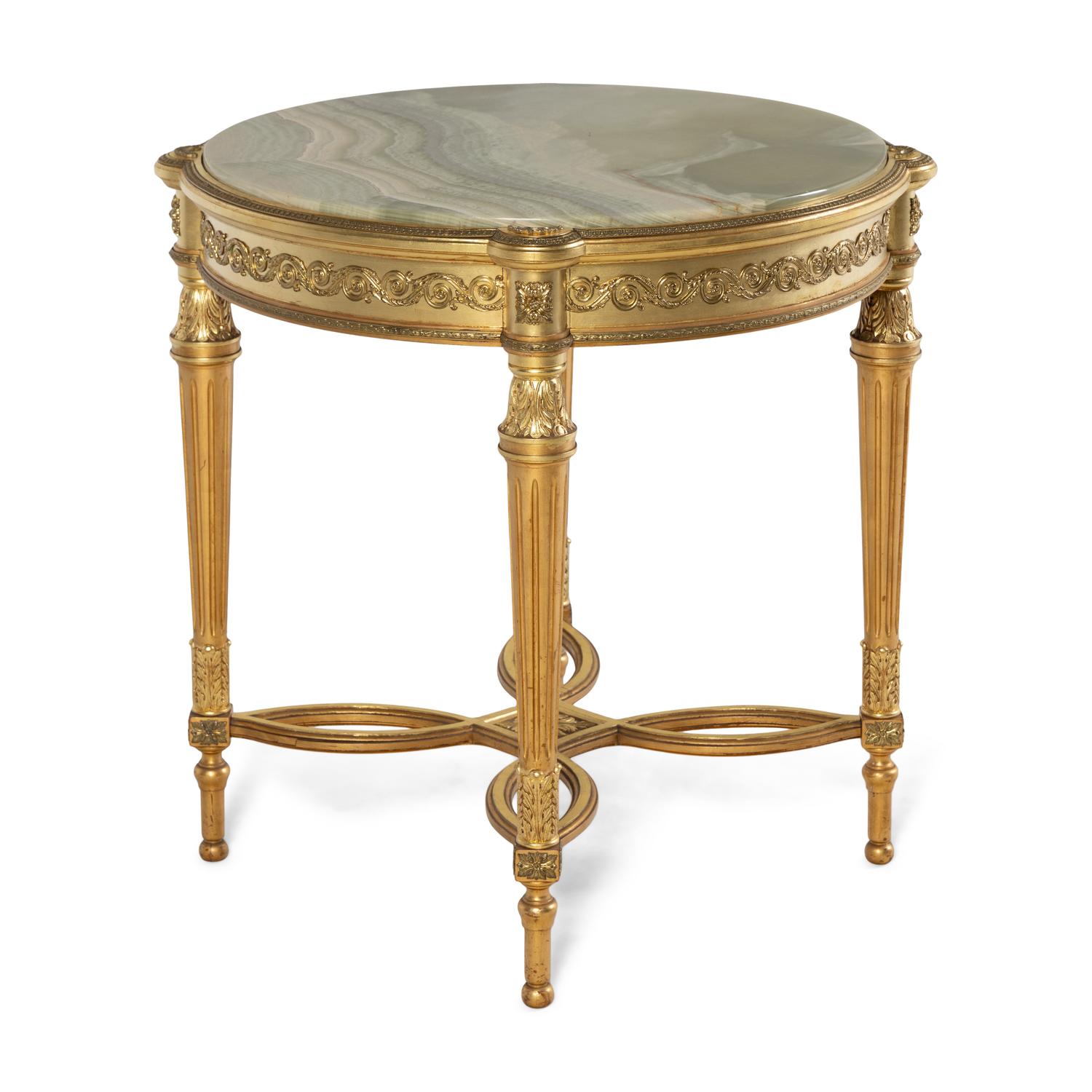 A Louis XVI Style Giltwood and Onyx Top Occasional Table