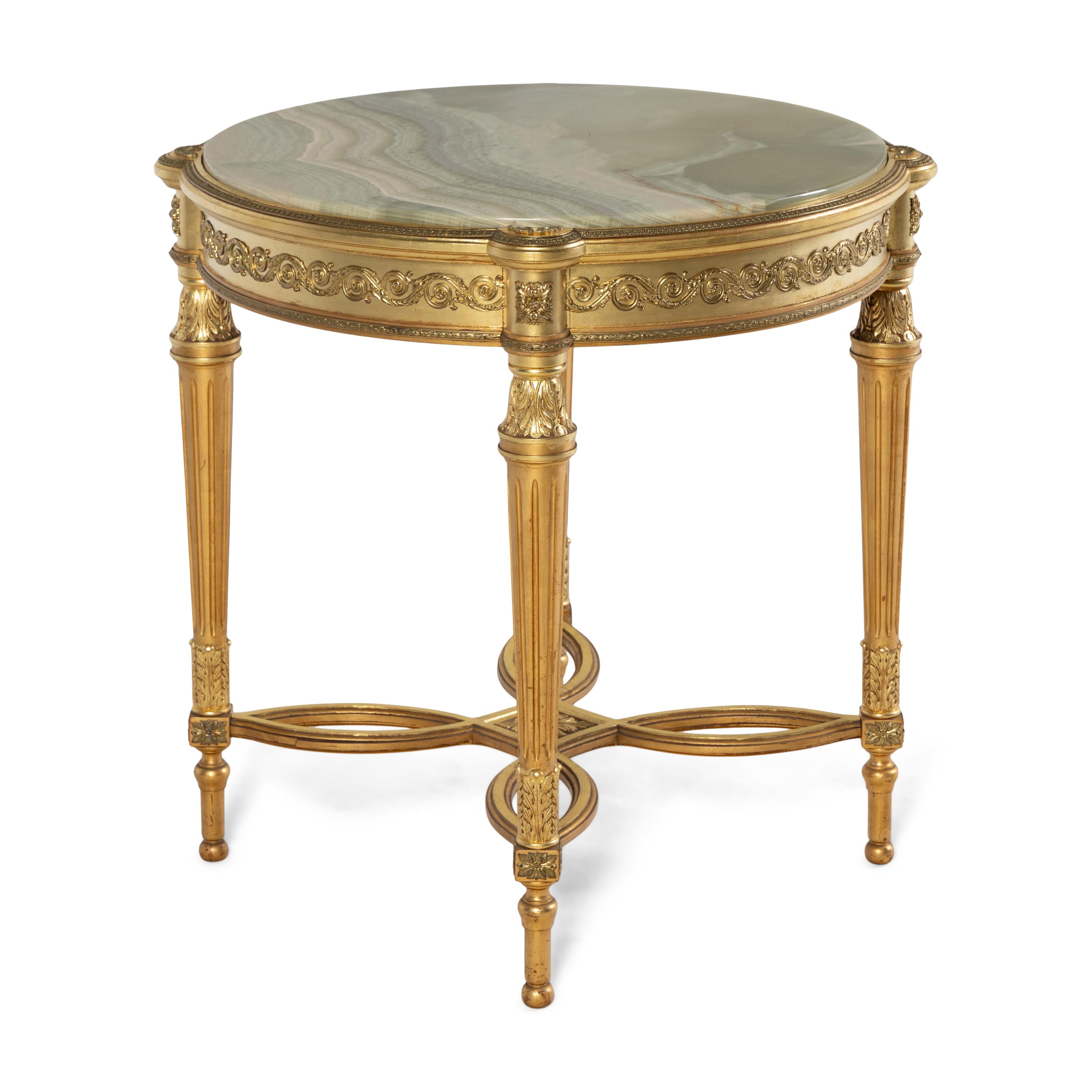 A Louis XVI Style Giltwood and Onyx Top Occasional Table