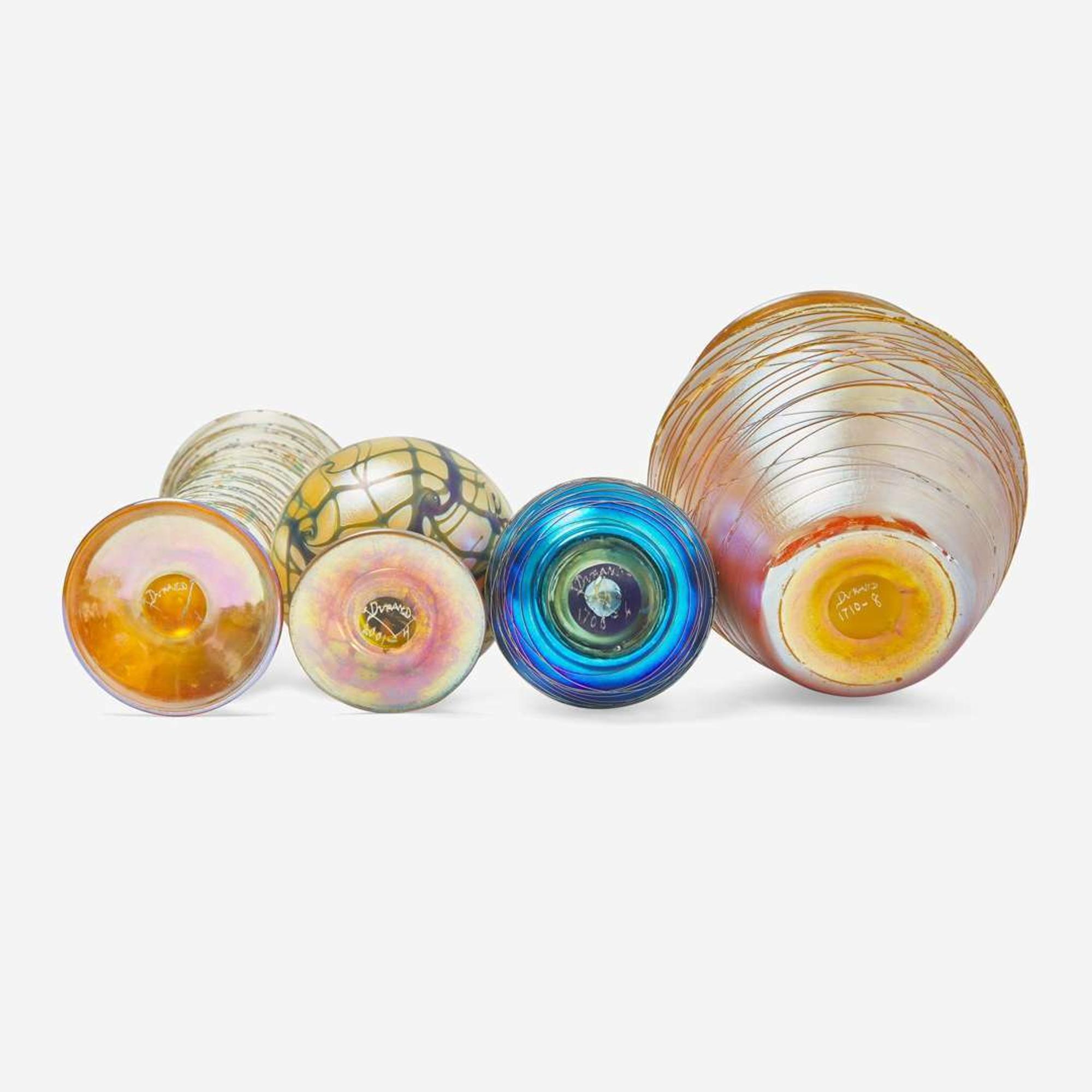 Durand Art Glass (American, active 1924-1931) Four Art Glass Vases, Vineland, New Jersey, USA, 1920s