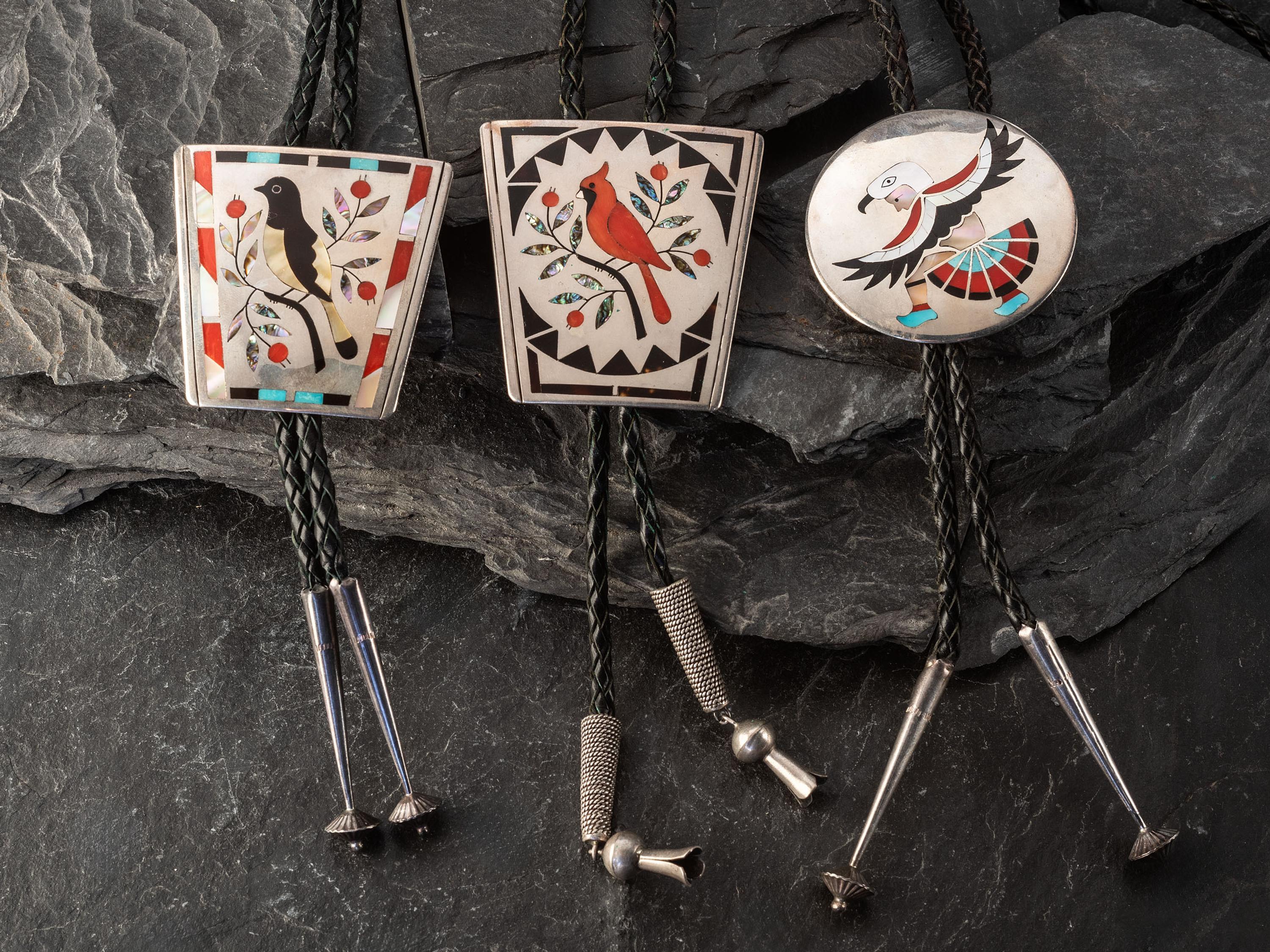 Group of Mosaic Inlay Bolo Ties