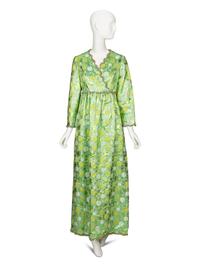 Oscar de la Renta, Green Metallic Jacquard Gown, 1969