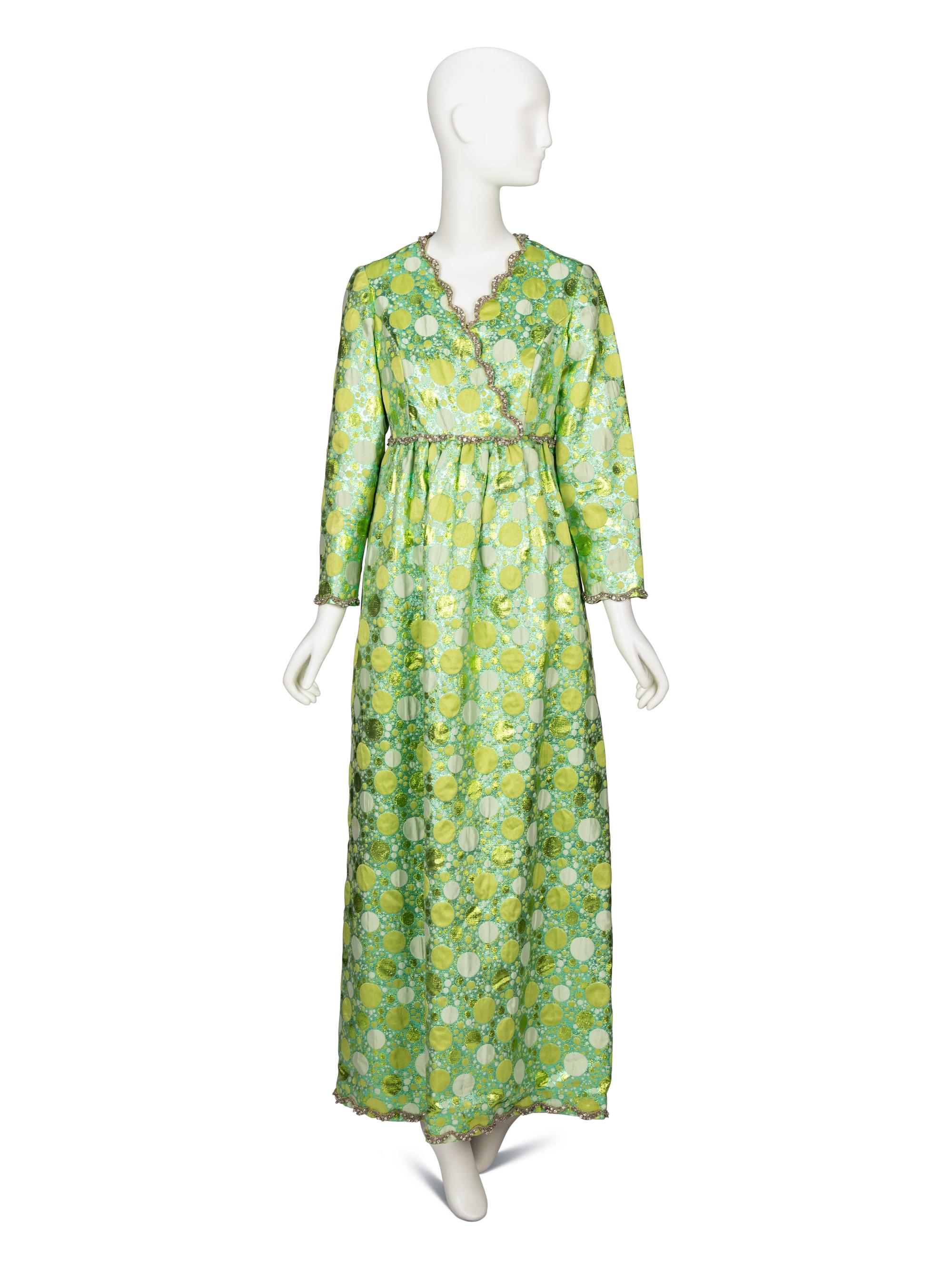 Oscar de la Renta, Green Metallic Jacquard Gown, 1969