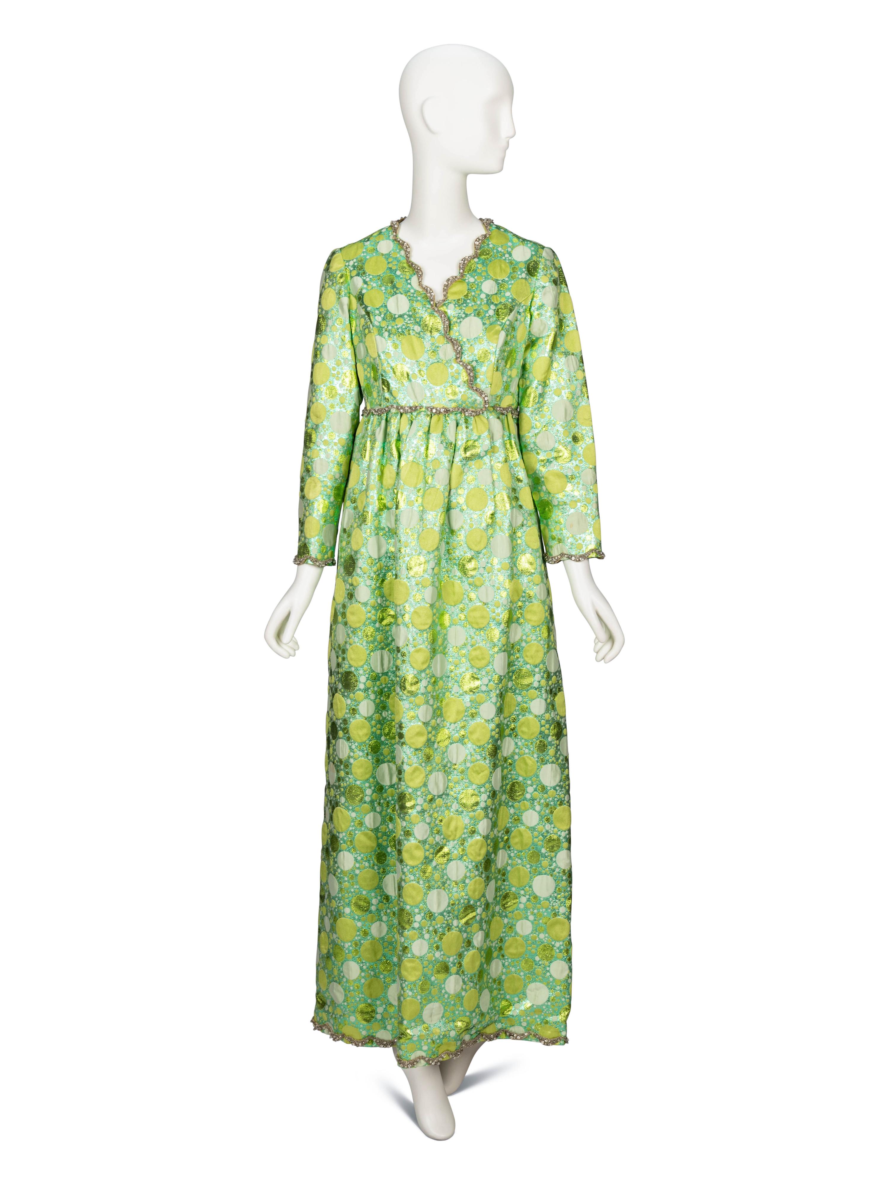 Oscar de la Renta, Green Metallic Jacquard Gown, 1969