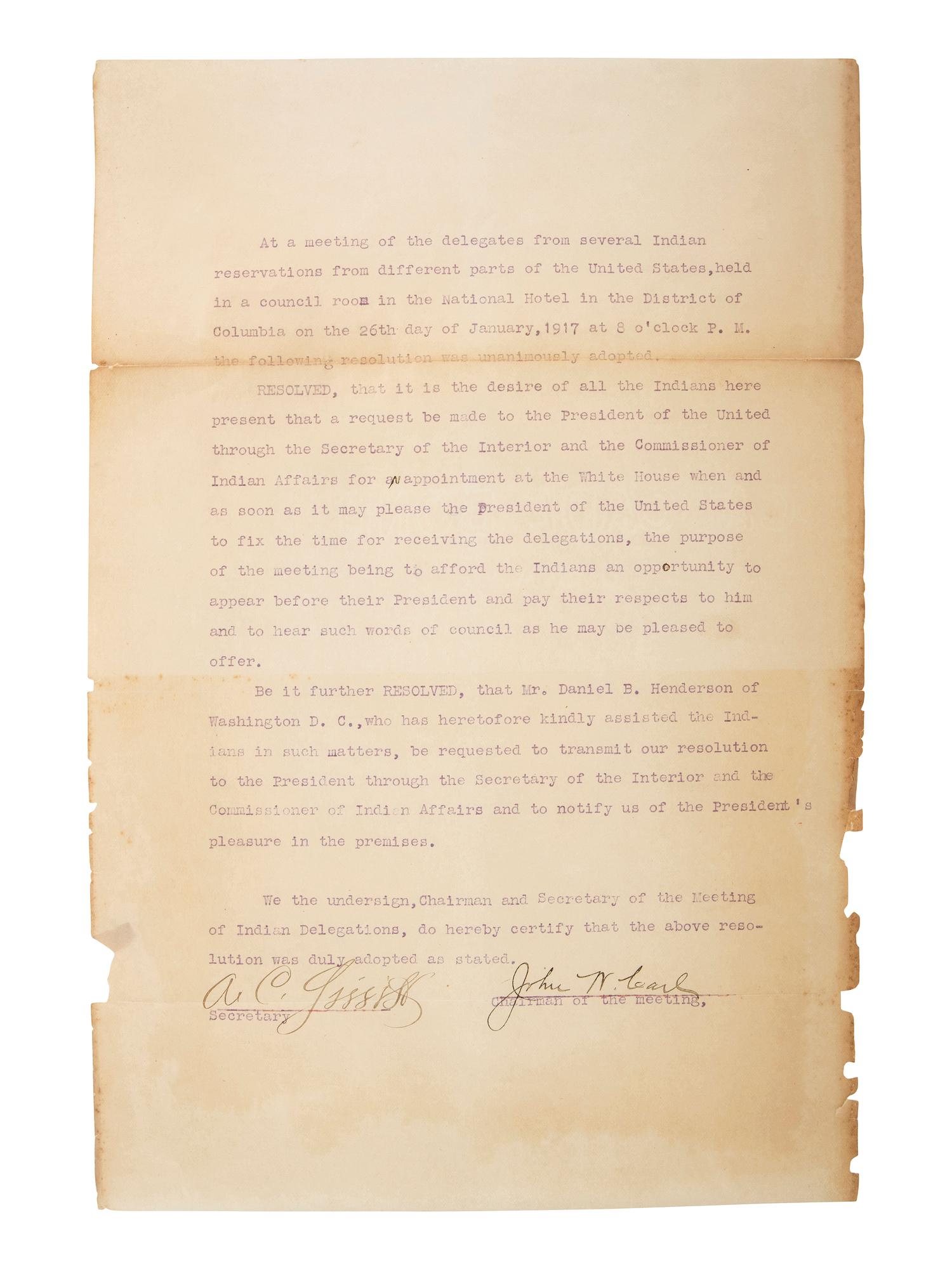 [NATIVE AMERICANS] -- [HENDERSON, Daniel B. (1862-1940)]. An archive of letters and documents mostly related to Henderson's work representing Native American interests, including: