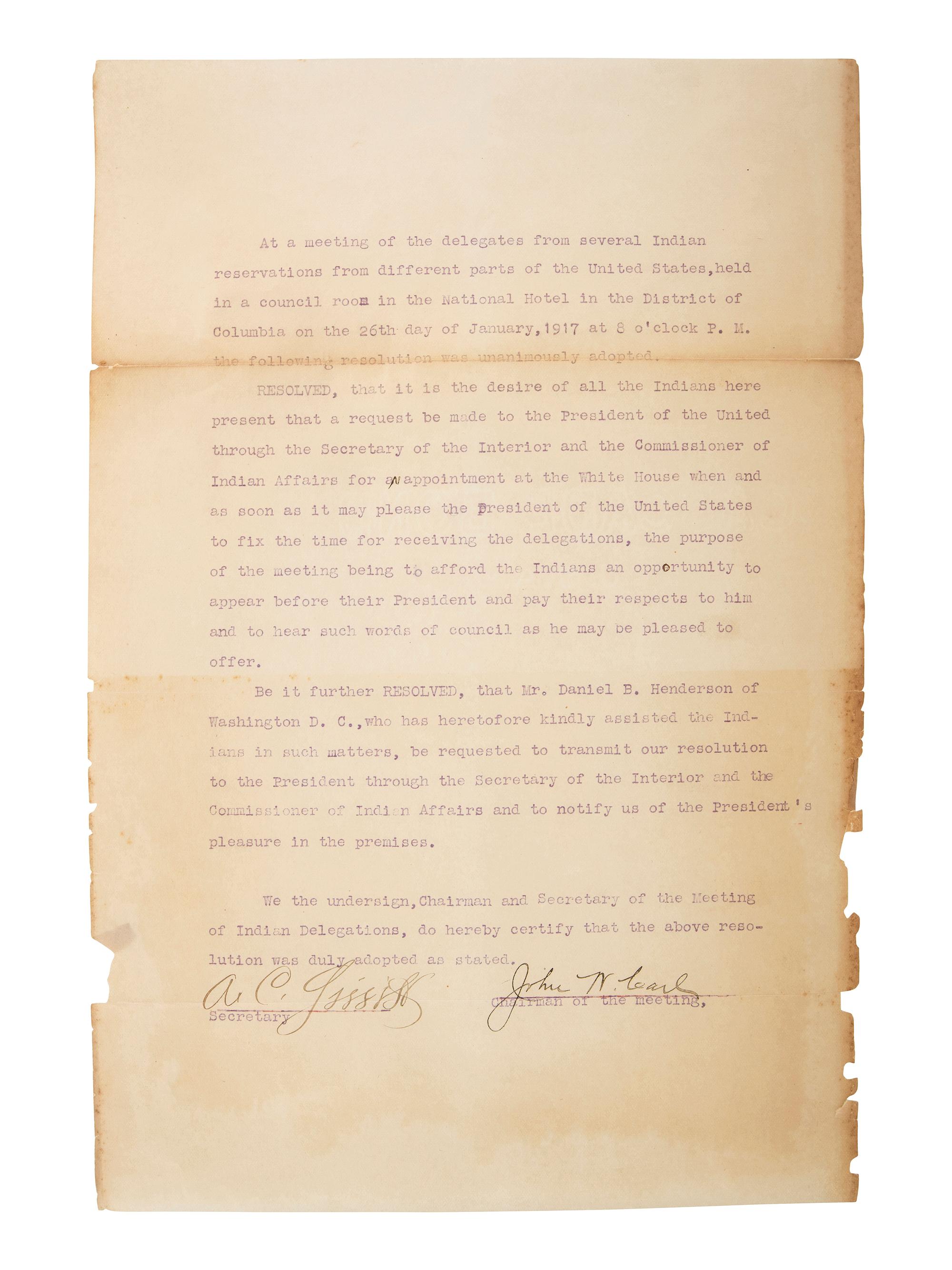 [NATIVE AMERICANS] -- [HENDERSON, Daniel B. (1862-1940)]. An archive of letters and documents mostly related to Henderson's work representing Native American interests, including: