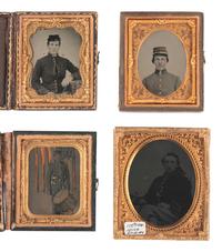 [CIVIL WAR]. 4 cased images feat. soldiers in various state jackets, incl. hand-tinted flag image.